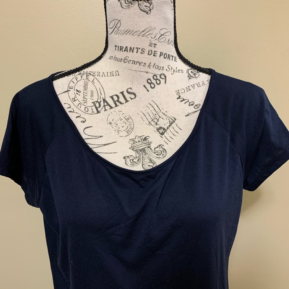 Chaps Navy Blue Short Sleeve Large Top - Picture 3 of 11